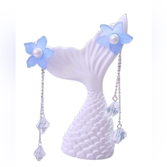 Sterling Silver Blue Flower Dangle Earrings - Picture 1 of 8